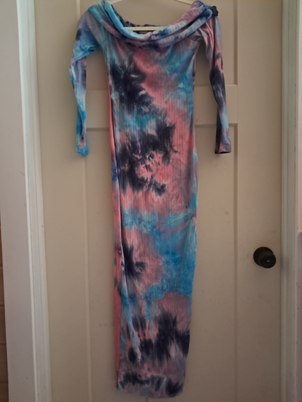 Fashion Nova Ribbed Tie-Dye Maxi Dress in Pink, Blue Small